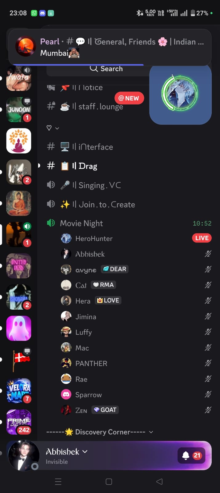 The full list of channels inside the Friends Discord server
