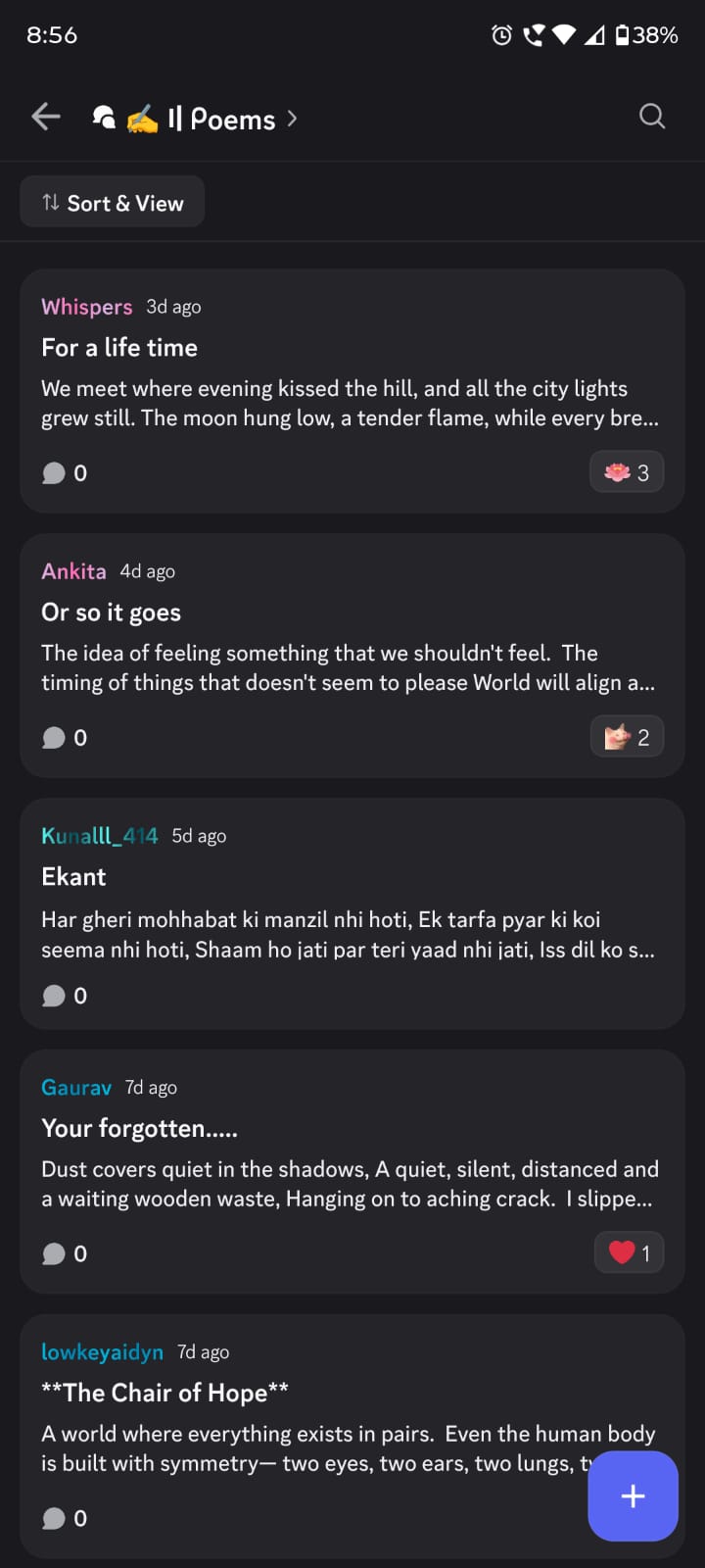Poems shared by members in the Poetry Pocket channel
